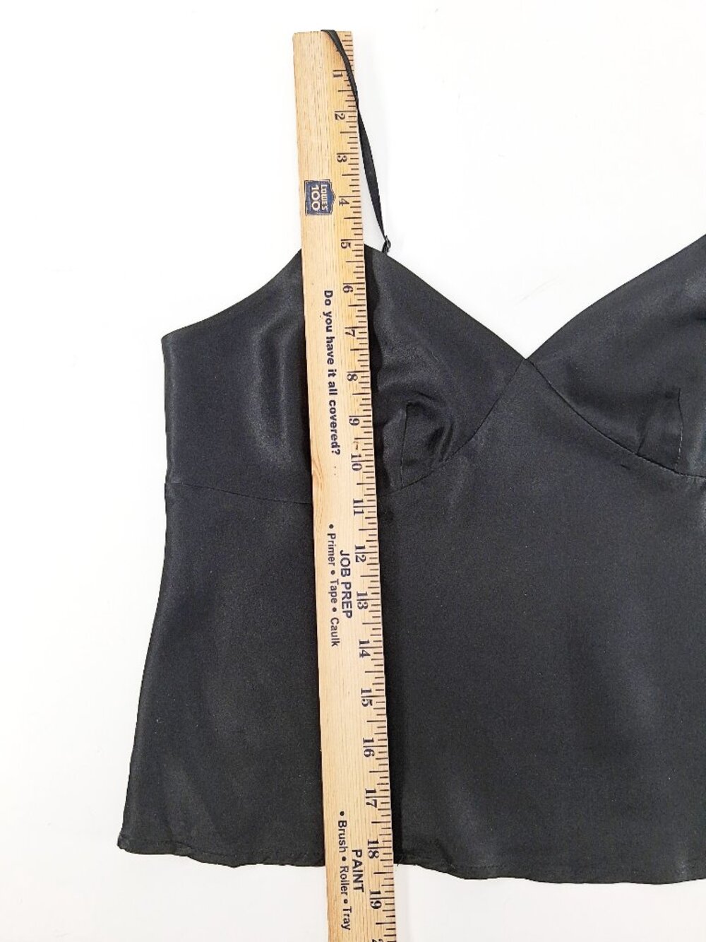 100% Silk Satin Black Camisole V Neck Adjustable Spaghetti Strap Tank Top - Picture 7 of 9